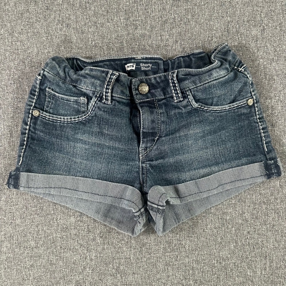 Levis Shorty Short Dark Wash Denim Jean Shorts Girls Size 14 Reg Blue Cuffed 26W